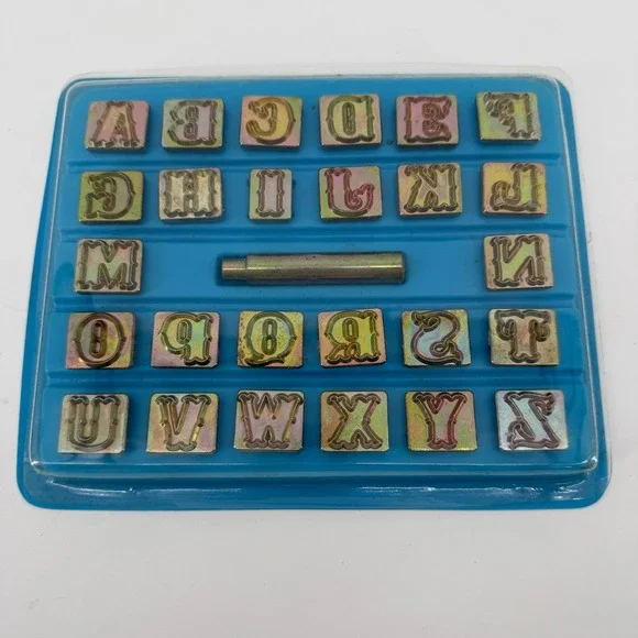 Vintage 3/4" Alphabet Letter Stamp Set A-Z Gothic Leather Metal Complete - Picture 1 of 8